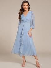 Elegant Sky Blue V-Neck Twist Knot Sleeve Formal Dress #color_Sky Blue